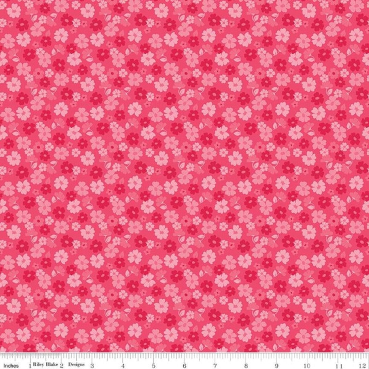 Tossed Flowers in Hot Pink (c16695-hotpink) | Zinnias | Lila Tueller | Riley Blake